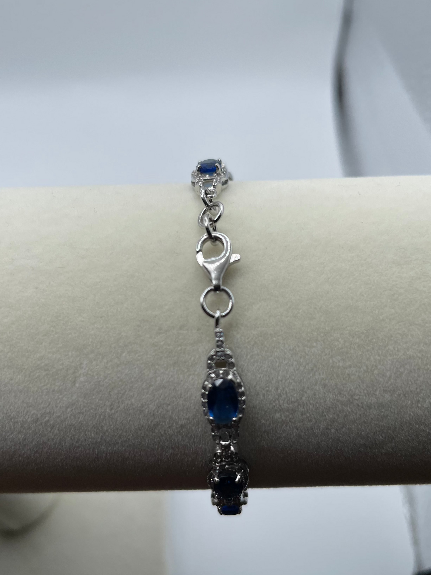 Sterling Silver Tennis Bracelet - Blue/Red Crystals