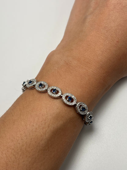 Sterling silver tennis bracelet with white and blue crystals