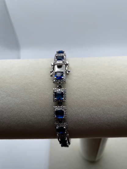 Sterling Silver Tennis Bracelet - Blue Square Crystals