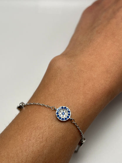 Sterling silver tennis bracelet with white and blue crystals