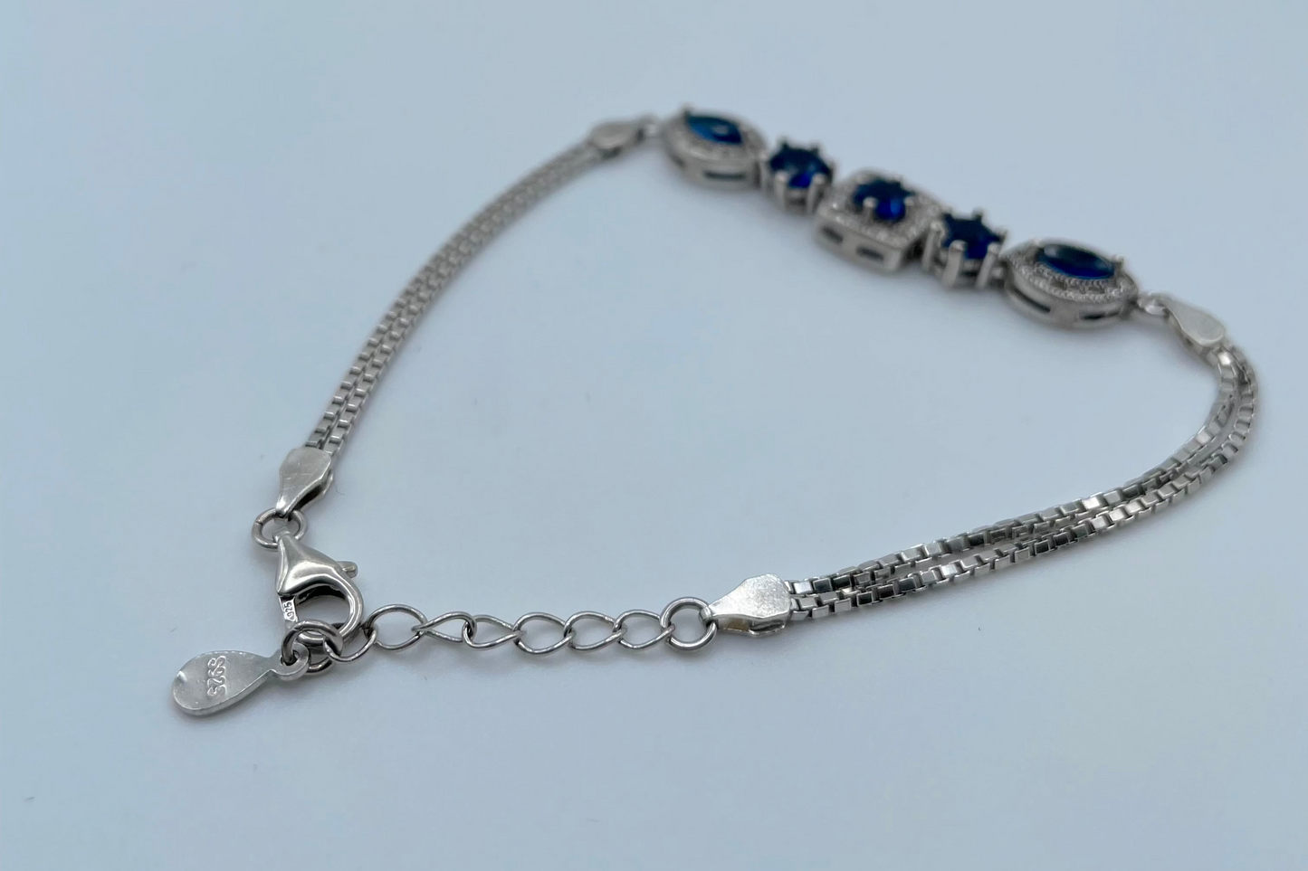 Sterling Silver Bracelet - Blue Crystals