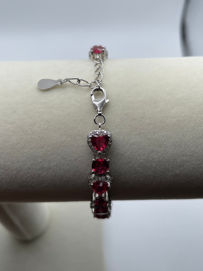 Sterling Silver Tennis Bracelet - Heart Crystals