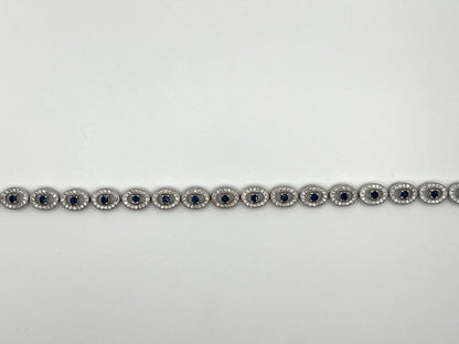 Sterling silver tennis bracelet with white and blue crystals