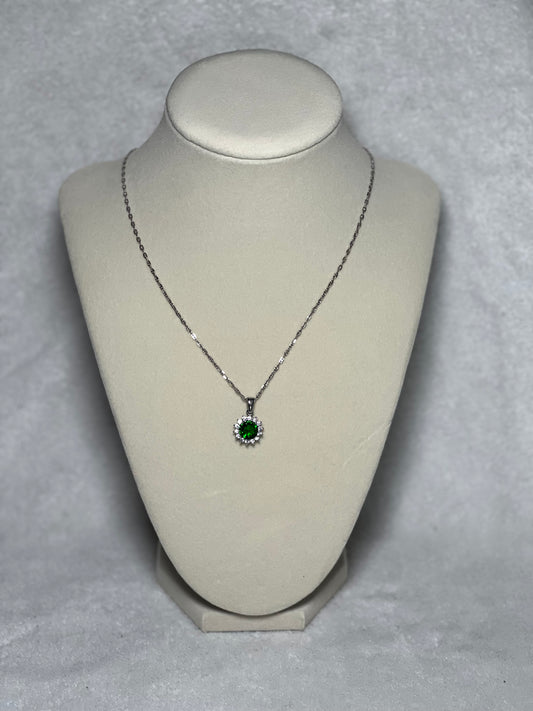 Sterling Silver Pendant Necklace - Green Crystal