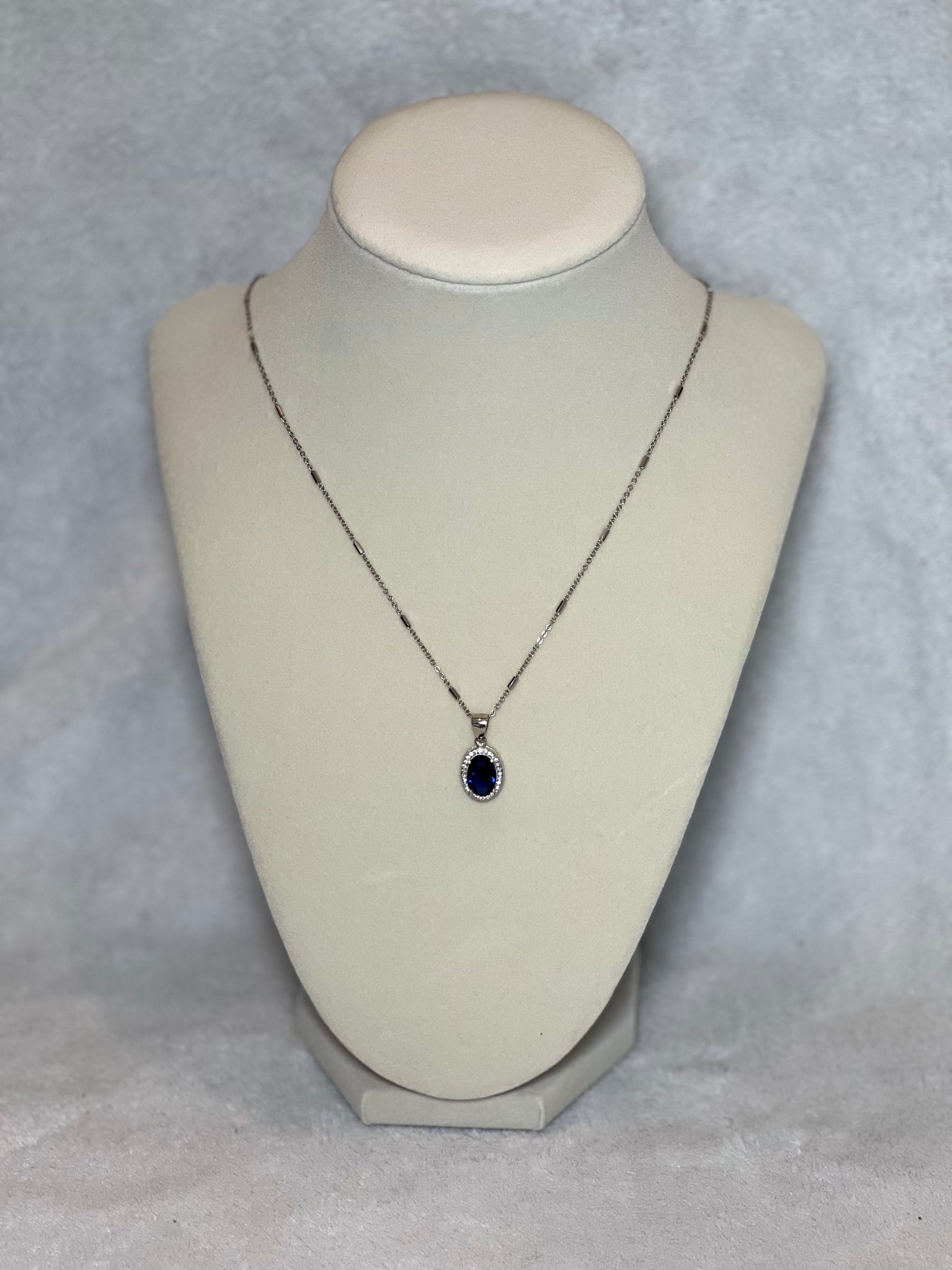 Sterling Silver Pendant Necklace - Blue Crystal