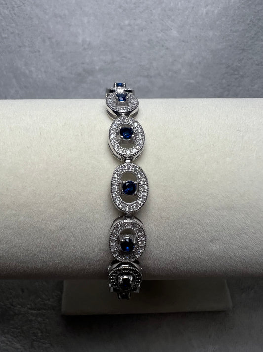 Sterling Silver Tennis Bracelet - White/Blue Crystals