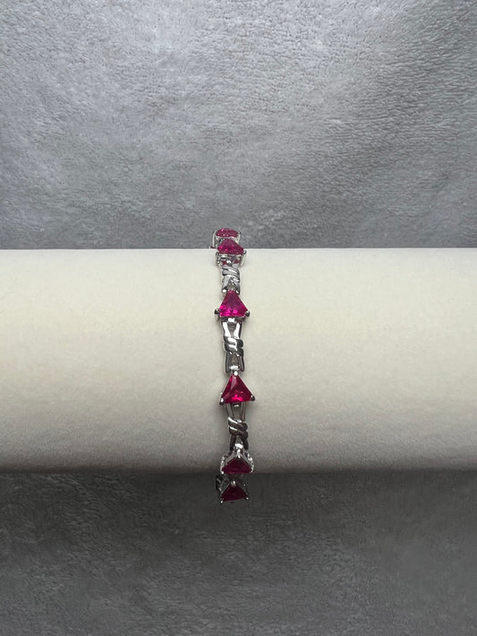 Sterling Silver Tennis Bracelet - Pink Triangle Crystals