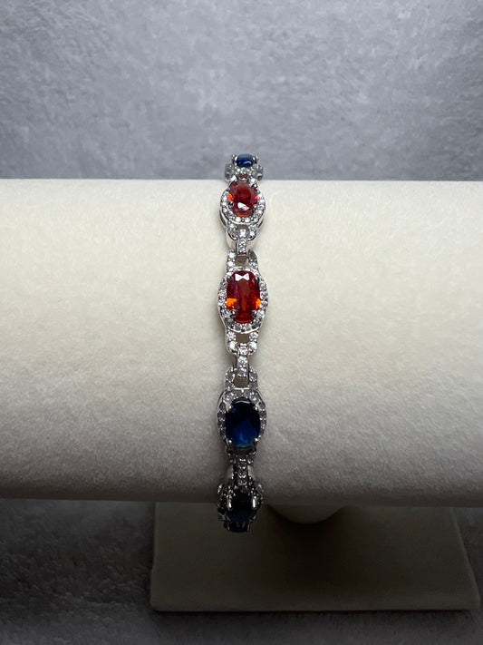 Sterling Silver Tennis Bracelet - Blue/Red Crystals