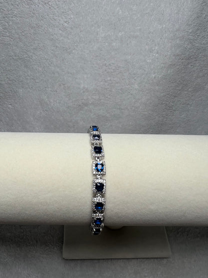 Sterling Silver Tennis Bracelet - Blue Square Crystals