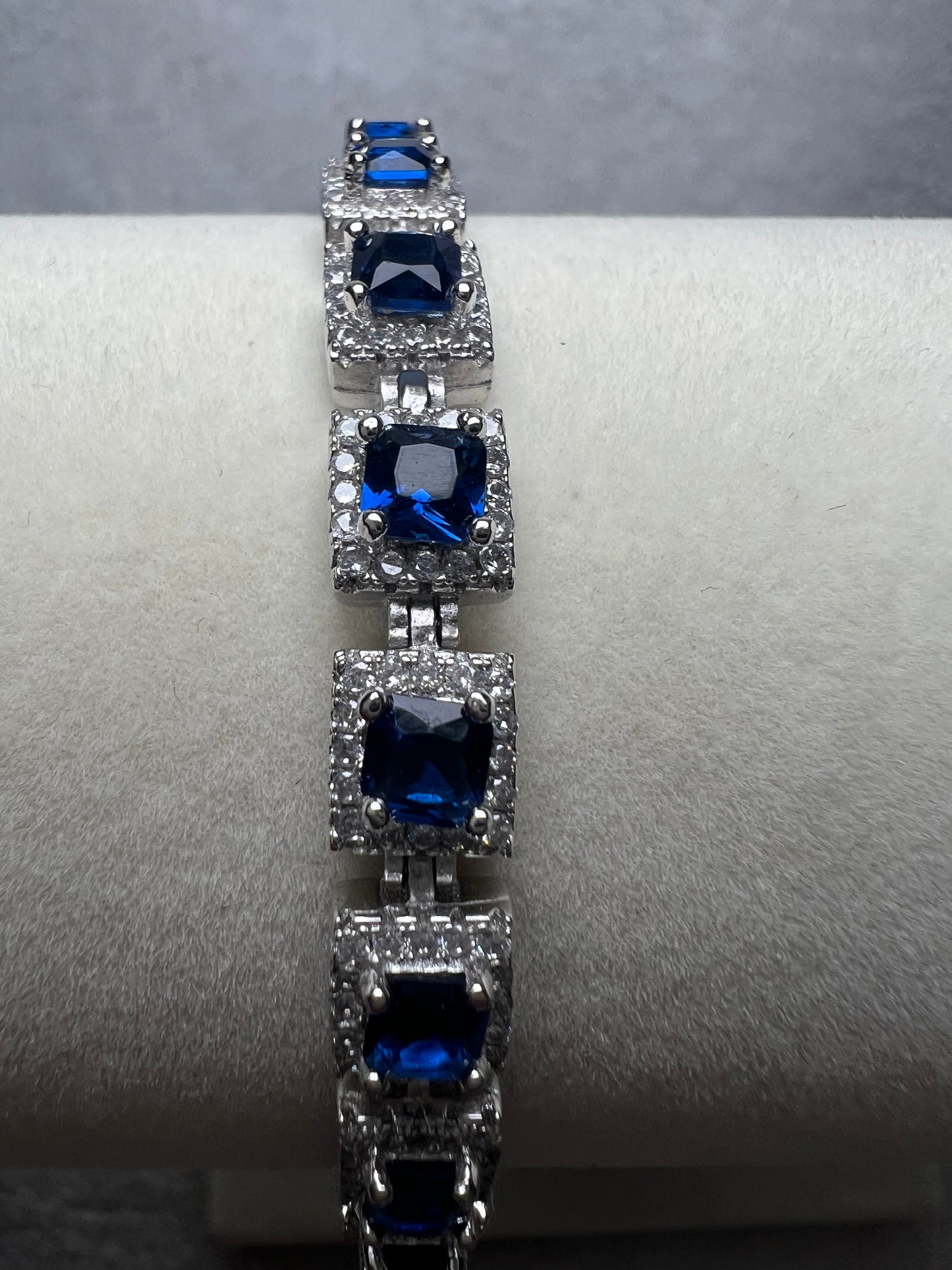 Sterling Silver Tennis Bracelet - Blue Square Crystals