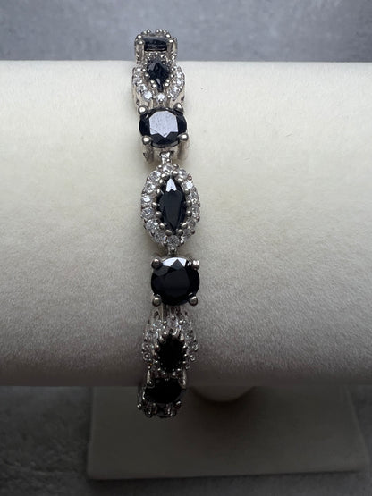 Sterling Silver Tennis Bracelet - Black Crystals