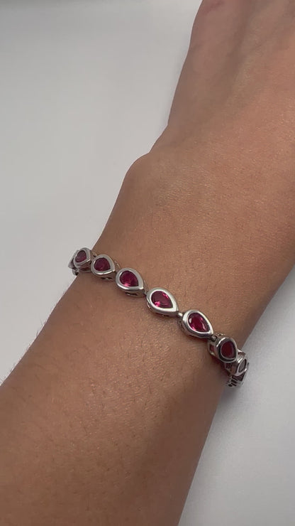 Sterling silver tennis bracelet with pink crystals