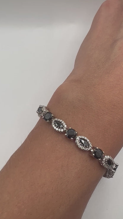 Sterling silver tennis bracelet with black and white crystals