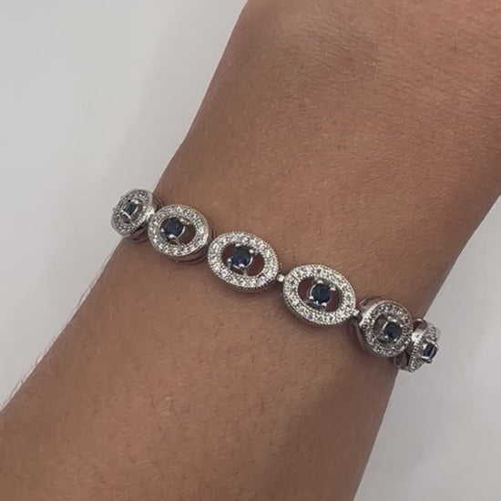 Sterling silver tennis bracelet with white and blue crystals