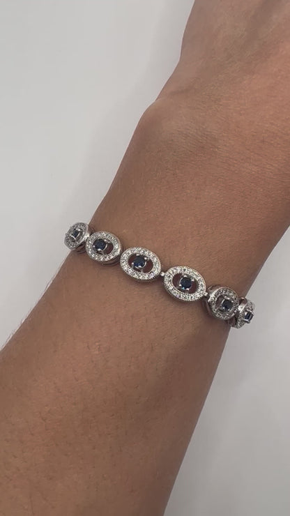 Sterling silver tennis bracelet with white and blue crystals